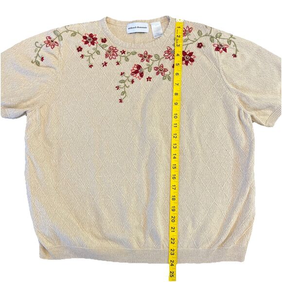 Vintage Alfred Dunner Sweater Womens XL Creme Embroidery Floral Grandma Cottage - Picture 5 of 8